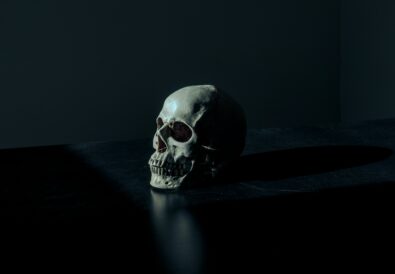 A skull on a dark background